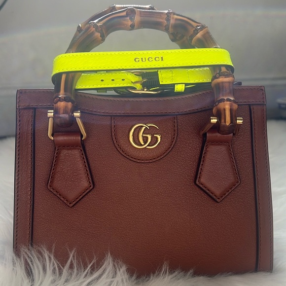 🆕💯% Auth GUCCI DIANA MINI TOTE BAG - Brown Leather 🍂 - Picture 1 of 14
